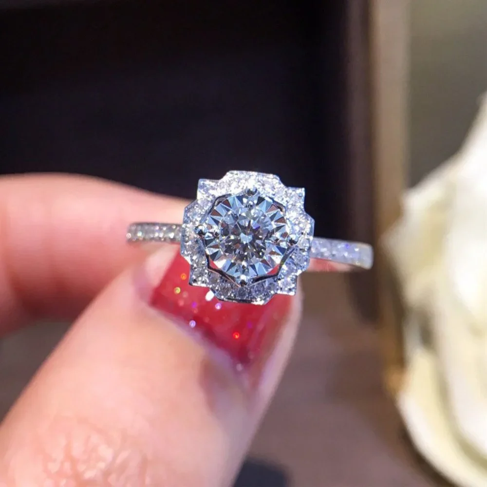 🎀Beautiful Round Shiny CZ Diamond Flower Micro Pave Wedding Ring, UNVN12316
